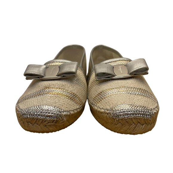 Salvatore Ferragamo Women’s Beige Panna Bow Elodie Espadrilles Flats Sz 9.5M - Picture 2 of 11